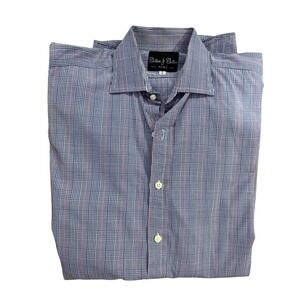 Cotton & Cotton Royale Dress Shirt 16/35 Blue Check Plaid Long Slve Button Down
